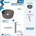 Раковина для ванной накладная Teymi Lina D41 графит матовая в комплекте смеситель высокий хром F12857