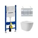 Комплект Инсталляция Geberit Duofix клавиша Delta30 хром 458.163.21.1 унитаз подвесной 52x36.5Long Vortex сиденье белый матовый форма овал