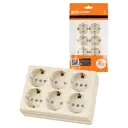 Розетка шестирная накладная Tdm electric Ладога SQ1801-0247 со шторками цвет бежевый