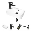 Комплект Teymi F13122 4 в 1: раковина Hanna 45 левая смеситель Ellie, черный матовый донный клапан с переливом сифон