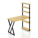Стол Solarius loft с 5 полками столешница без шлифовки и покрытия 60x145x100 см черные металлические Z-образные ножки сосна цвет некрашеный