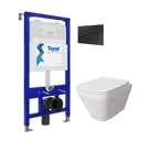 Комплект Teymi T70780 5 в 1: инсталляция Aina 52, клавиша смыва Kati черная, подвесной унитаз с микролифтом Kati, крепеж