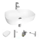 Комплект Teymi 4 в 1: раковина Solli 60 накладная смеситель Helmi Pro высокий, хром донный клапан без перелива сифон F13018