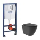 Инсталляция GROHE Rapid SL стандартная с клавишей хром и унитаз подвесной безободковый ADT Long 52x36.5 Vortex микролифт черный матовый овал