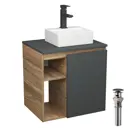 Тумба Bauedge Bau Dream Blackwood 60 SD4391 правая графит раковина Cerama Mini 33x28 белая смеситель Hotel Black Черный