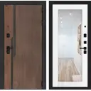 Входная дверь Лабиринт Кармина правый 205x96см цвет орех американский с патиной/белое дерево с зеркалом П18