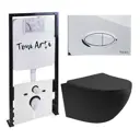 Комплект инсталляция и безободковый унитазом TONI ARTI TA-01+TA-1900BM+TA-0051-АР Russi с клавишей Freto с сиденьем с микролифтом, черный