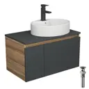 Тумба под раковину Bauedge Blackwood BD2763 подвесная 80см с раковиной, смесителем цвет графит, белый, черный матовый, черный