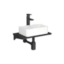 Комплект BAUEDGE BF1063: столешница кварц 50 см с кронштейнами раковина Hotel mini 37x23, смеситель Hotel Black черный, выпуск и сифон Stil