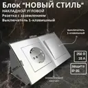 Блок розетка с выключателем накладной Bylectrica Новый стиль РС16-525 С110-525 ЮЛИГ.735212.552 КУ-442 1 клавиша с заземлением цвет серебро