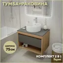 Тумба под раковину подвесная Teymi F03427 75см с раковиной цвет дуб