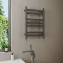 Полотенцесушитель электрический профильный Bauedge Hotel Veer Gun Grey DB-0121 500x800 мм 130 Вт Лесенка цвет серый металлик