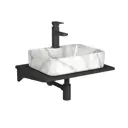 Комплект Столешница кварц 60 см раковина BAUEDGE Cerama 48x37 Смеситель Hotel Black выпуск и сифон Dream BF1125