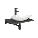 Комплект BAUEDGE BF1200: столешница кварц 60 см с кронштейнами серый раковина Triangle 59x39, смеситель Hotel Black черный, выпуск и сифон Stil