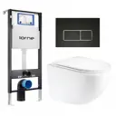 Комплект 3 в 1 инсталляция Lorne Profi LN7002500 630176 с унитазом подвесным Enio Unico EN3103895, кнопка черная матовая, окантовка хром Rectangle
