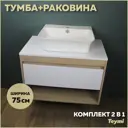 Комплект тумба под раковину Teymi Ritta 75 дуб эврика/белый матовый и раковина Aina 49 с полочкой F03390