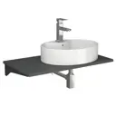 Комплект BAUEDGE BF1508: столешница кварц 80 см с кроншт, серый раковина Nimb 51x41, смеситель Hotel Still нерж.сталь, выпуск и сифон хром