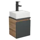 Тумба Bauedge Bau Dream Blackwood SD4411 35 с ящиком, графит, раковина Cerama Mini 33x28, белая, смеситель Hotel Black, черный