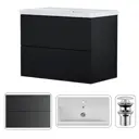 Тумба с раковиной Am.pm M90FHX07522BMWC075WG-164 Gem 75 см подвесная с донным клапаном 2 ящика цвет черный