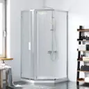 Душевой уголок Damixa Skyline DX35WG-405-090MT_7214 пятиугольный 90х90см хромированный профиль эффект стекла прозрачный