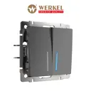 Выключатель Werkel двухклавишный проходной с подсветкой (графит рифленый) W1122104