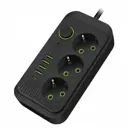 Удлинитель бытовой Amper JH-1074U-4B 3x0.75 4 м 3 розетки с заземлением 2500 Вт 4 USB Type-C цвет черный