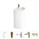 Напольная раковина отдельностоящая Wellsee Coquillage 20213148R размер 50x38x85 см, с донным клапаном, сифоном, смесителем и вентилями