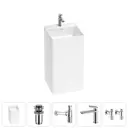 Напольная раковина отдельностоящая Wellsee Pure BY Wellsee 20213262R размер 45x45x85 см, с донным клапаном, сифоном, смесителем и вентилями