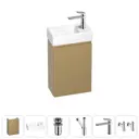 Тумба с раковиной подвесная Wellsee WC Area 20216884R с донным клапаном, сифоном, смесителем и вентилями цвет бежевый