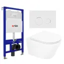 Комплект 3 в 1 инсталляция Enio Tecnico с унитазом подвесным BelBagno Tre BB8001CHR/SC кнопка белая, окантовка хром Rotondo