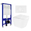 Комплект 3 в 1 инсталляция Enio Tecnico с унитазом подвесным BelBagno Due BB3103CHR/SC кнопка белая матовая Geometria