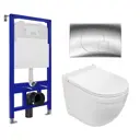 Комплект инсталляции 3 в 1: инсталляция Enio Tecnico унитаз подвесной WeltWasser Heimbach GL-WT кнопка хром Geometria