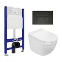 Комплект инсталляции 3 в 1: инсталляция Enio Tecnico унитаз подвесной WeltWasser Heimbach GL-WT кнопка черная матовая Rettangolo