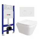 Комплект инсталляции 3 в 1: инсталляция Enio Tecnico унитаз подвесной Enio Vicino кнопка белая, окантовка хром Rotondo