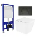 Комплект инсталляции 3 в 1: инсталляция Enio Tecnico унитаз подвесной BelBagno Due BB3103CHR/SC кнопка черная матовая Geometria