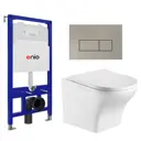 Комплект инсталляция с унитазом 3 в 1 инсталляция Enio Tecnico 52 унитаз подвесной WeltWasser Odenbach WT кнопка матовая нержавеющая сталь Rettangolo
