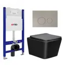 Комплект инсталляция с унитазом 3 в 1 инсталляция Enio Tecnico 50 унитаз Vincea Q-Line MB кнопка матовая нержавеющая сталь Rotondo