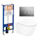 Комплект инсталляция с унитазом 3 в 1 инсталляция Enio Aquanika унитаз подвесной BelBagno Tre кнопка хром круглая