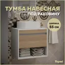 Тумба подвесная для ванной 55 см Teymi Ritta T60537 корпус белый фасад дуб