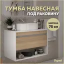 Тумба подвесная для ванной 75 см Teymi Ritta T60539 корпус белый фасад дуб