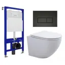 Комплект инсталляция с унитазом 3 в 1 инсталляция Enio Tecnico 52 унитаз SinteSi EVI кнопка черная матовая Rettangolo