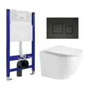 Комплект инсталяция с унитазом 3 в 1 инсталляция Enio Tecnico 50 унитаз WeltWasser Merzbach GL-WT кнопка черная матовая Cubo