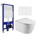 Комплект инсталяция с унитазом 3 в 1 инсталляция Enio Tecnico 52 унитаз Акватек Вега кнопка белая матовая Geometria