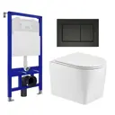 Комплект инсталяция с унитазом 3 в 1 инсталляция Enio Tecnico 52 унитаз WeltWasser Nesenbach GL-WT кнопка черная матовая Quadro