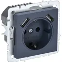 Розетка встраиваемая IEK Brite РЮш10-2-БрМ с USB с заземлением со шторками цвет маренго