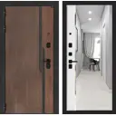 Дверь входная Лабиринт Кармина левый 205x88см цвет орех американский с патиной/белый софт с зеркалом Панорама