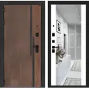 Дверь входная Лабиринт Кармина левый 205x96см цвет орех американский с патиной/белый софт с зеркалом ФЛЗ-1