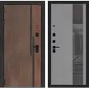 Дверь входная Лабиринт Кармина левый 205x96см цвет орех американский с патиной/серый софт рельеф с зеркалом П32