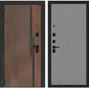 Дверь входная Лабиринт Кармина левый 205x96см цвет орех американский с патиной/серый софт рельеф с панелью П29