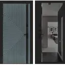 Дверь входная Лабиринт Кредор левый 205x88см цвет серо-зеленый с патиной/черный кварц с зеркалом Панорама